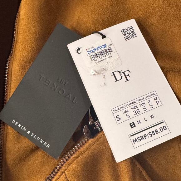 Denim & Flower Small Faux Suede Jacket Full-Zip Pocket Stretch Ricky Singh Brown - Picture 6 of 13